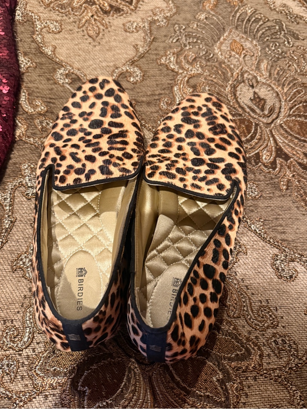 Birdies Leopard Print Quilted Slip-On Loafers - Tan & Black